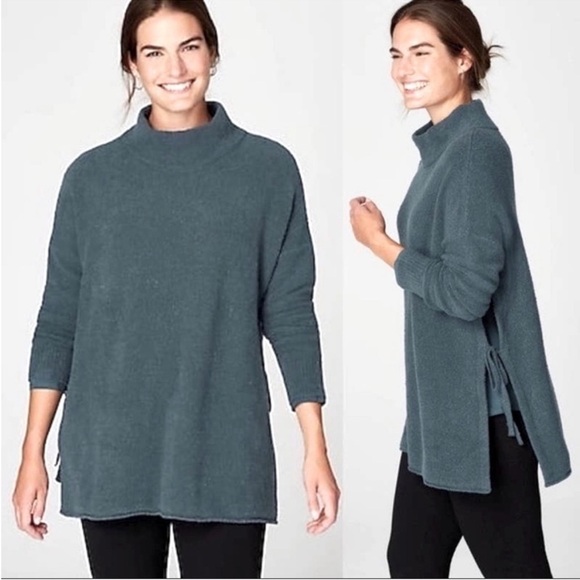 Nwt J. Jill Pure Jill Ocean Teal Mock Neck Boucle Side Tie Tunic Sweater MP/LP - Picture 1 of 16
